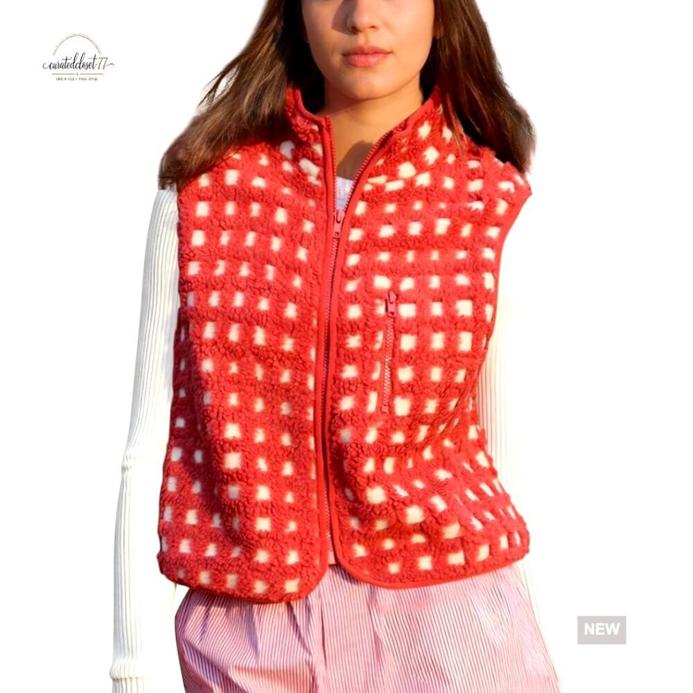 Women's Sherpa Fleece Vest Sleeveless High Neck Full Zip Oversized